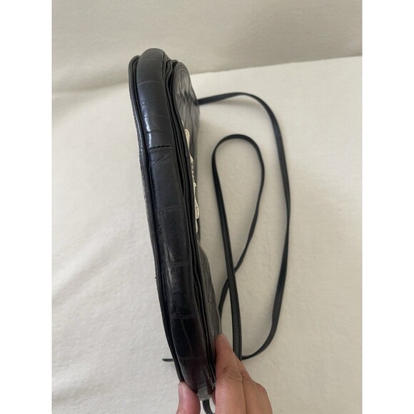 Vintage Robinson’s‎ Crescent Crossbody Genuine Leather Black Purse Made In Italy - Picture 14 of 16
